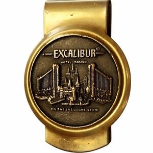 Vintage Excalibur Hotel Casino Las Vegas Strip Brass Money Clip Medallion